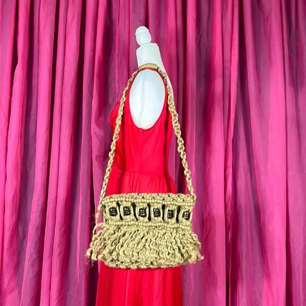 Unbranded‎ Macrame rope and wood bead shoulder bag purse - Picture 2 of 7